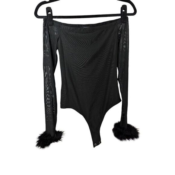 Forever 21 mesh feather trimmed sleeves bodysuit Small - Picture 2 of 4